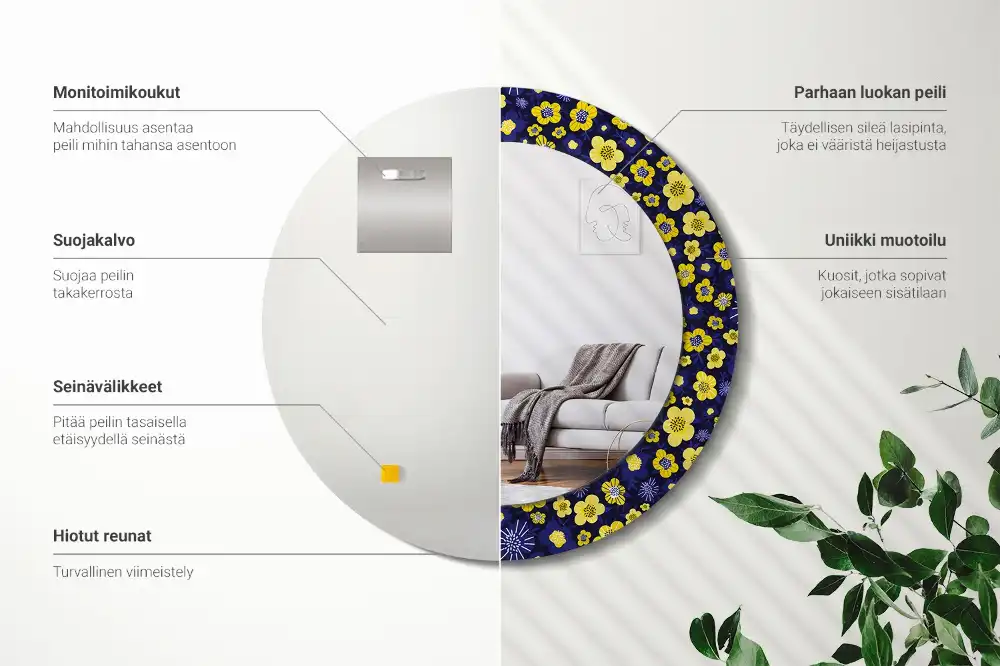 Miroir rond imprimé petites fleurs