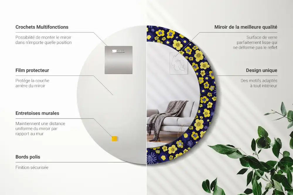 Miroir rond imprimé petites fleurs