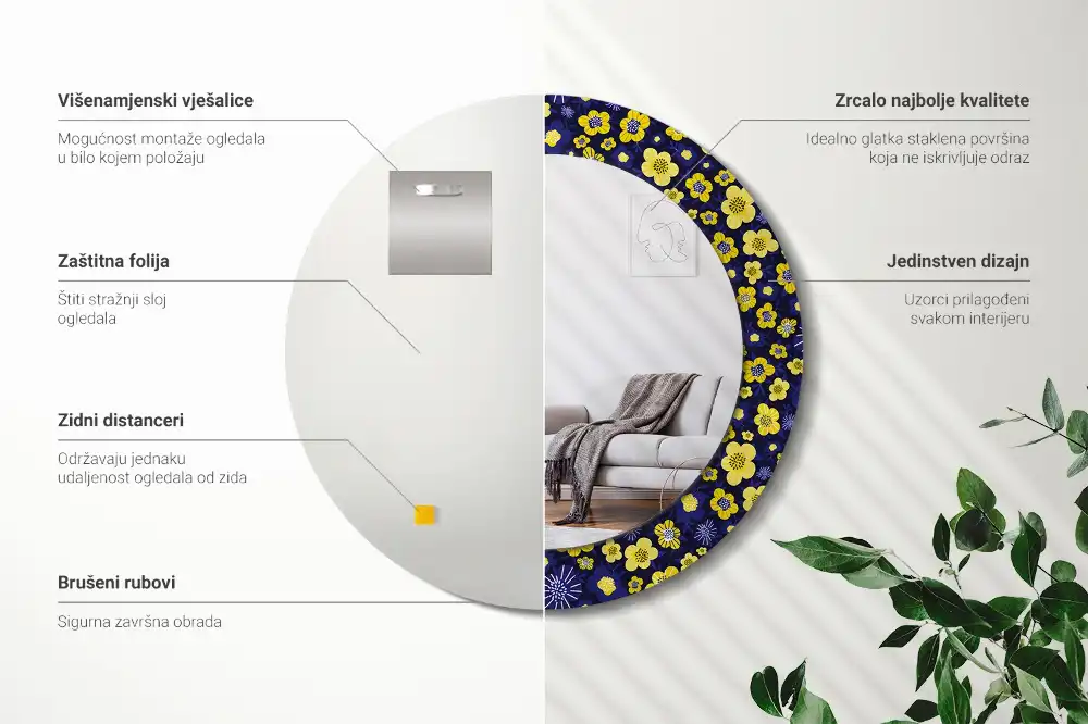 Miroir rond imprimé petites fleurs