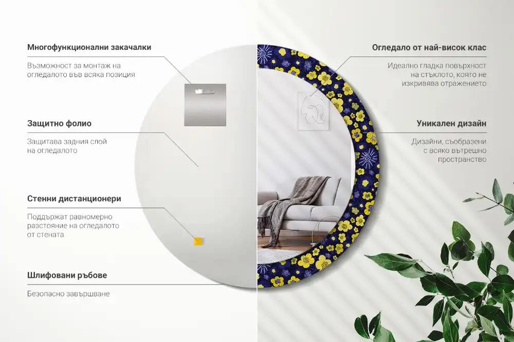 Miroir rond imprimé petites fleurs