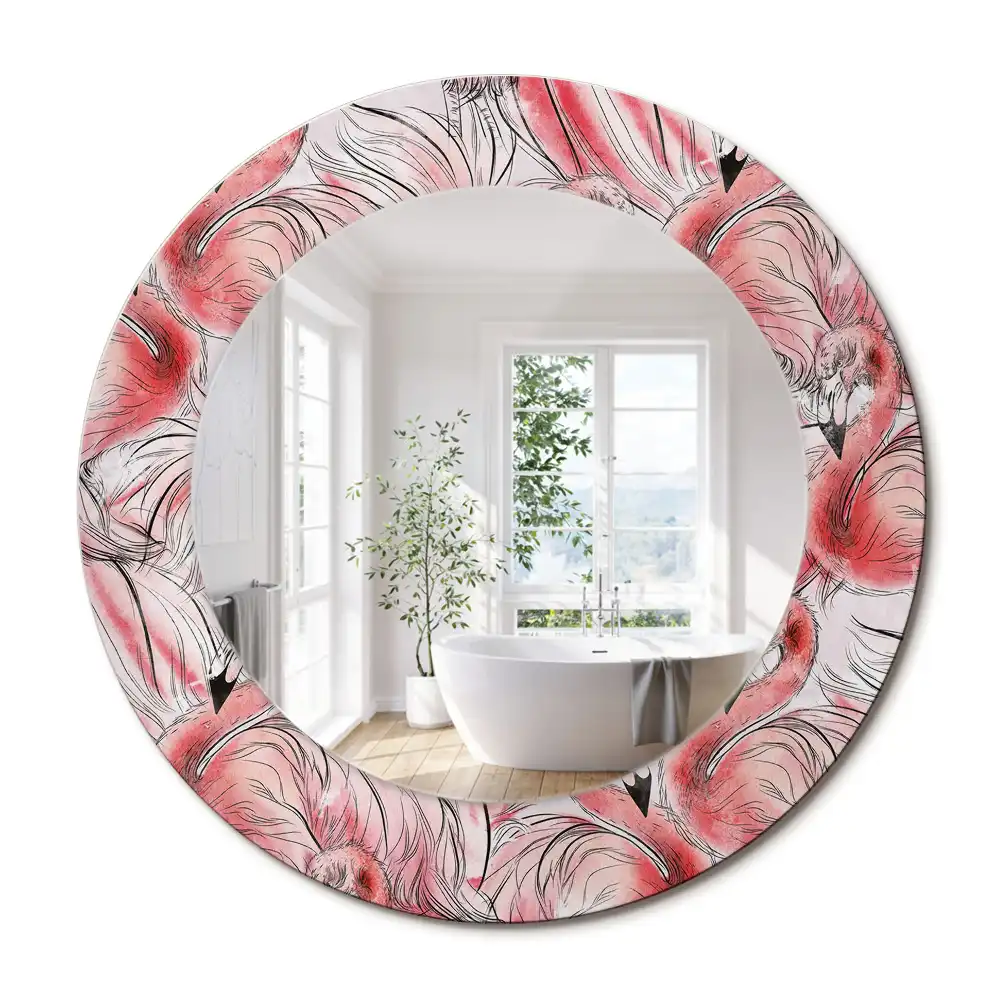 Miroir rond cadre imprimé flamants roses