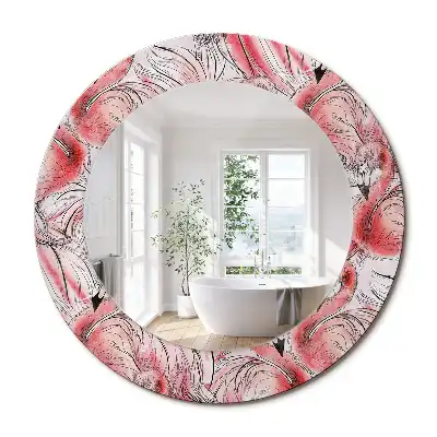 Miroir rond cadre imprimé flamants roses