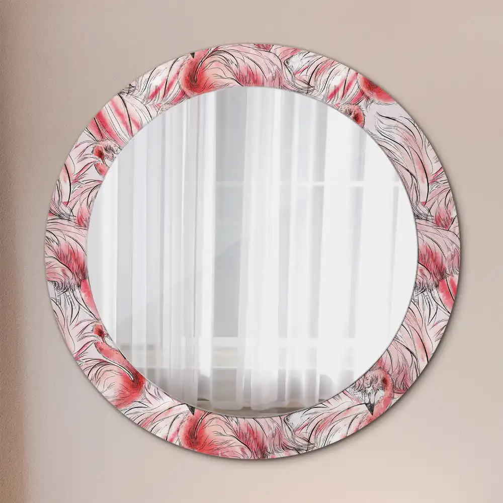 Miroir rond cadre imprimé flamants roses
