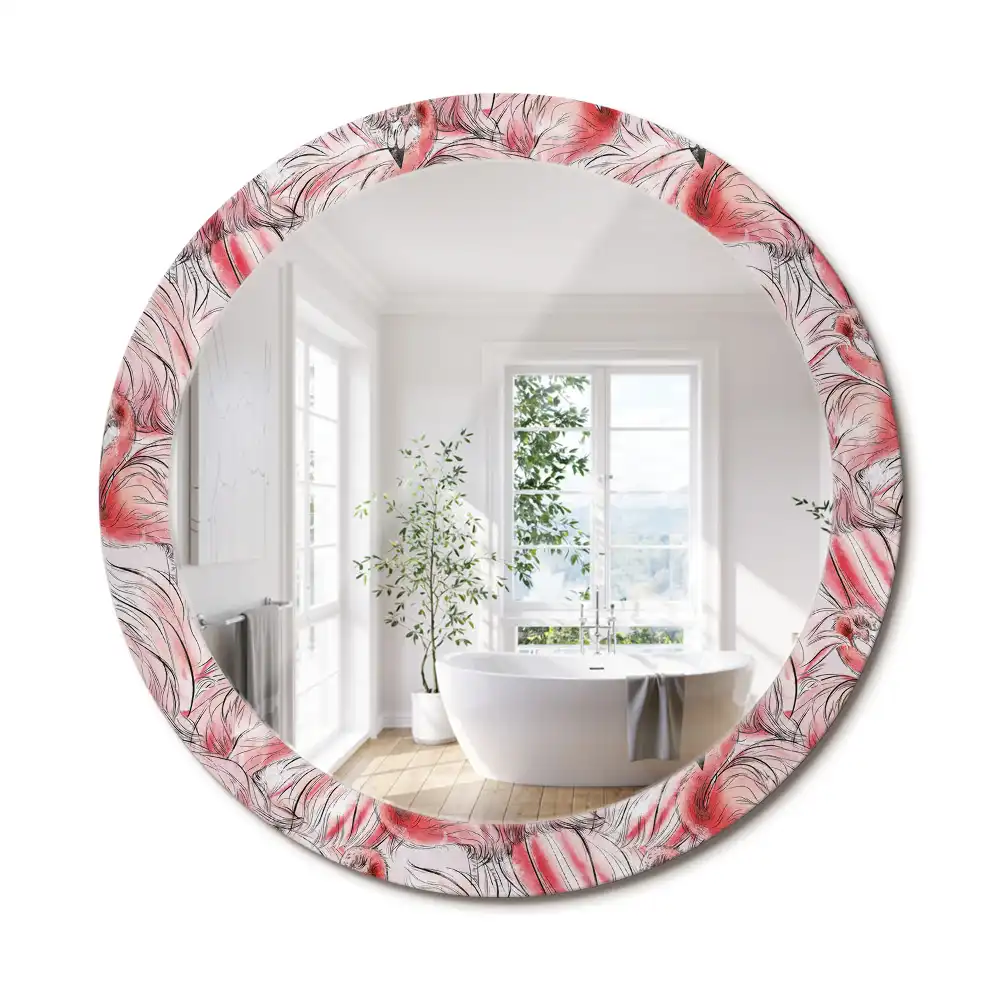 Miroir rond cadre imprimé flamants roses