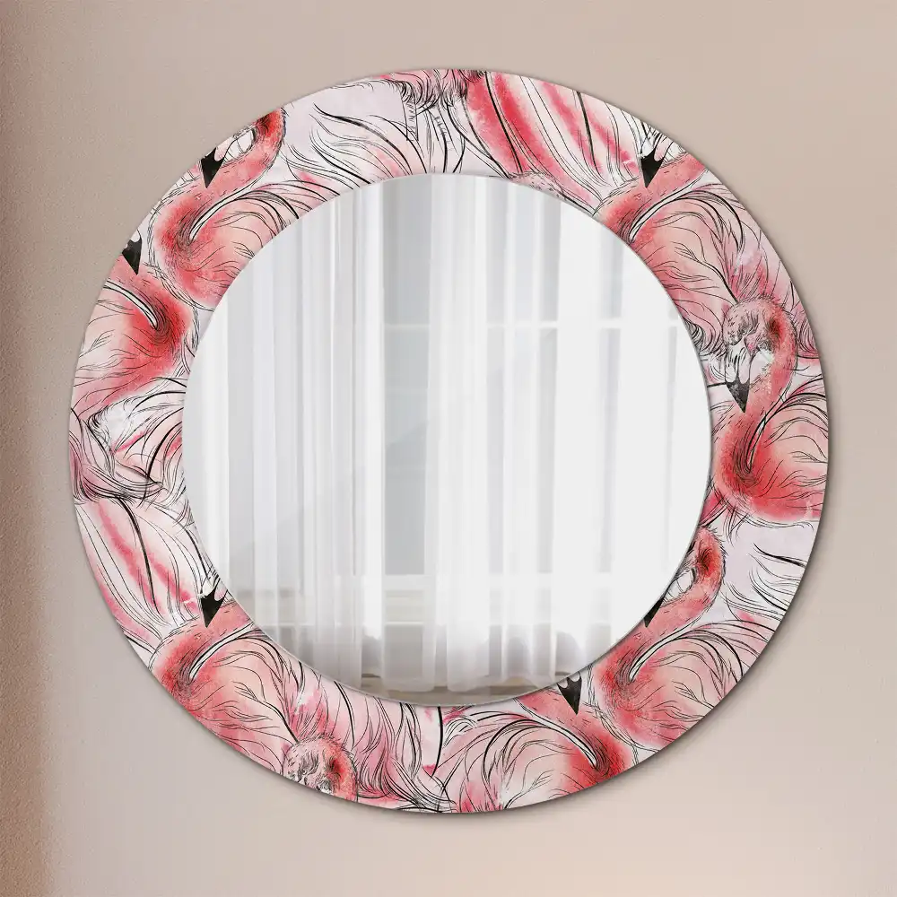 Miroir rond cadre imprimé flamants roses