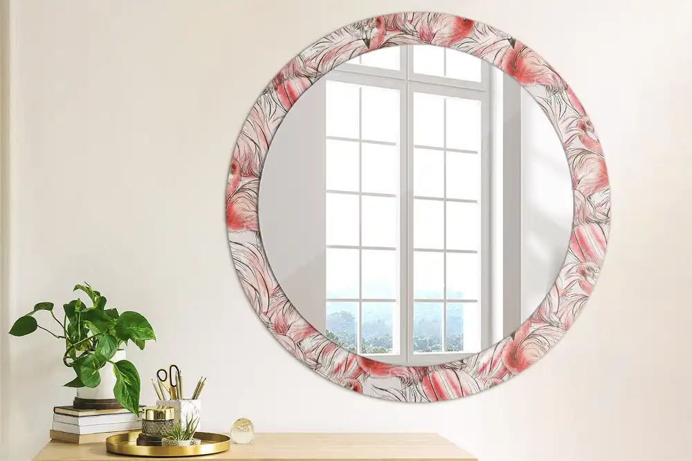 Miroir rond cadre imprimé flamants roses