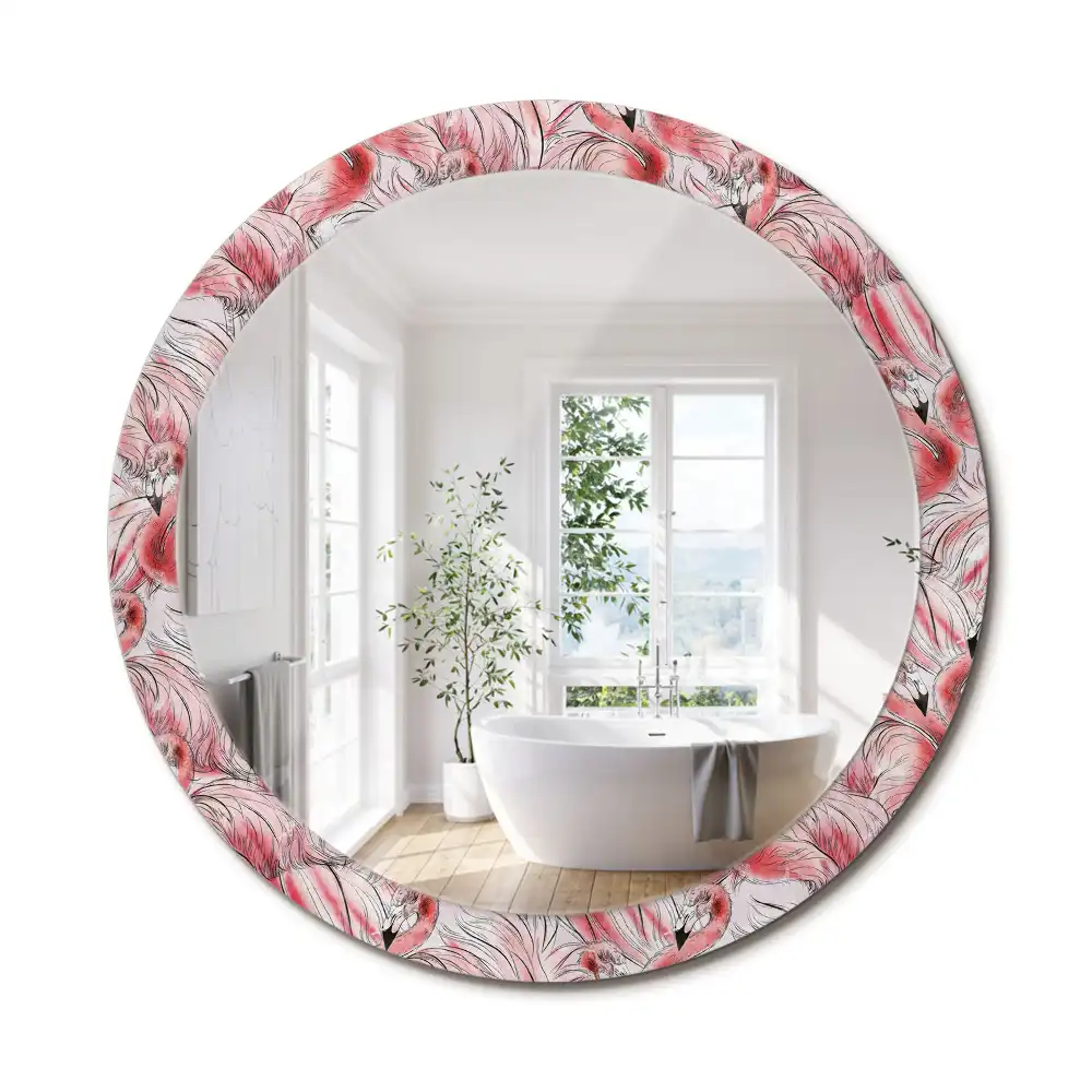 Miroir rond cadre imprimé flamants roses
