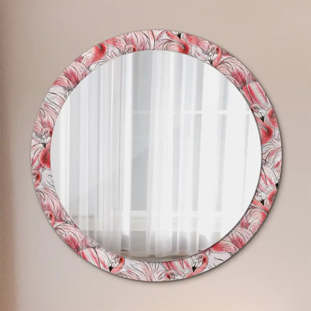 Miroir rond cadre imprimé flamants roses