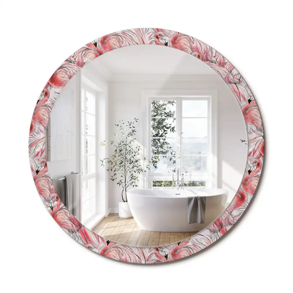 Miroir rond cadre imprimé flamants roses