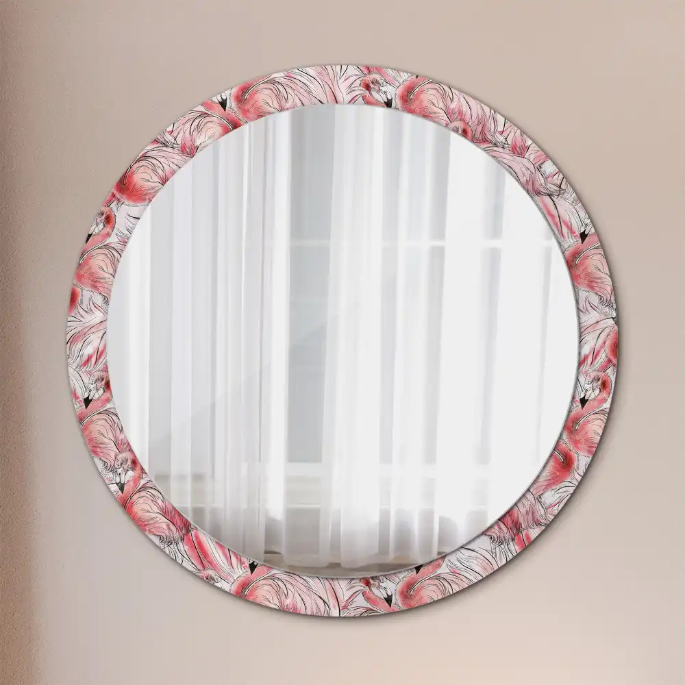 Miroir rond cadre imprimé flamants roses