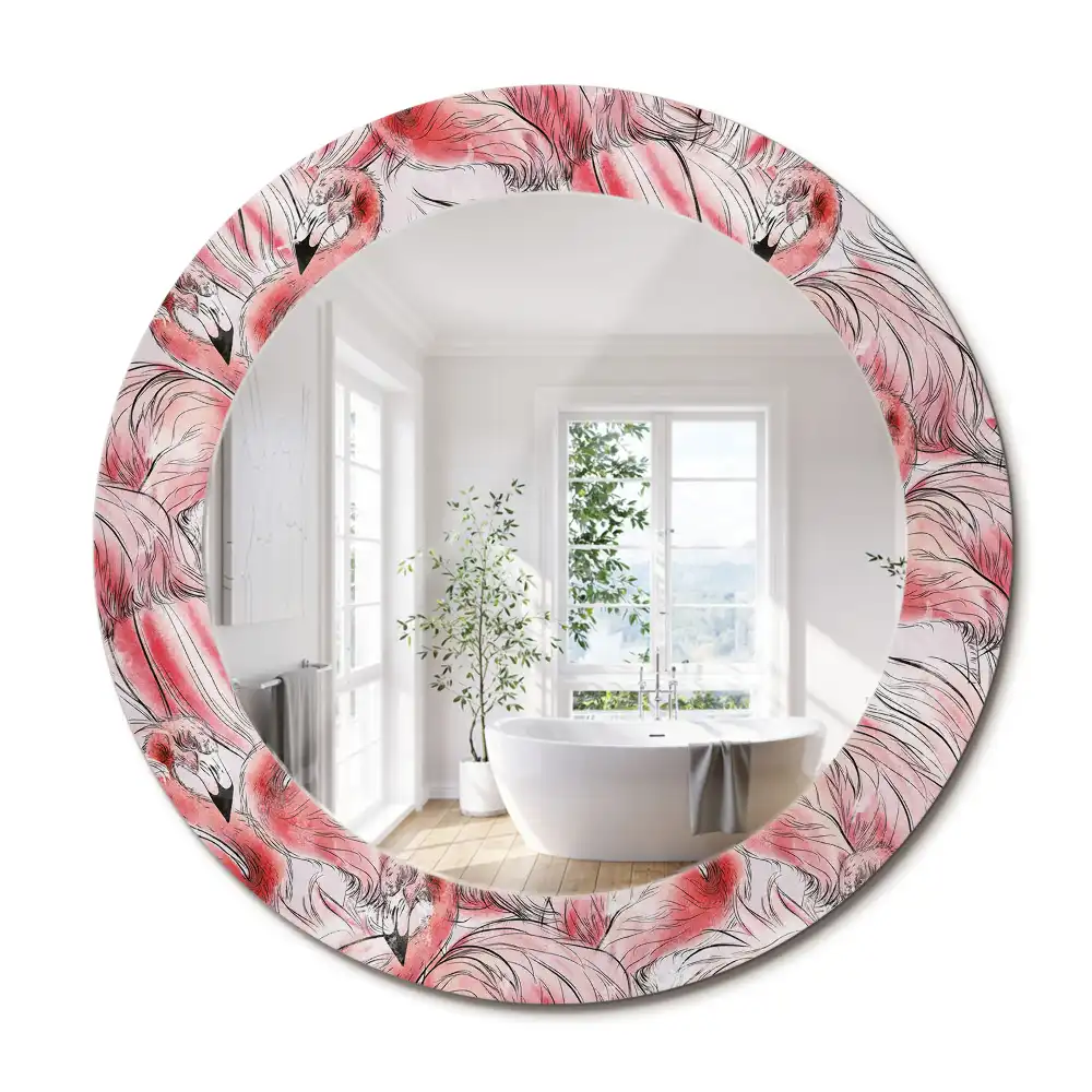 Miroir rond cadre imprimé flamants roses