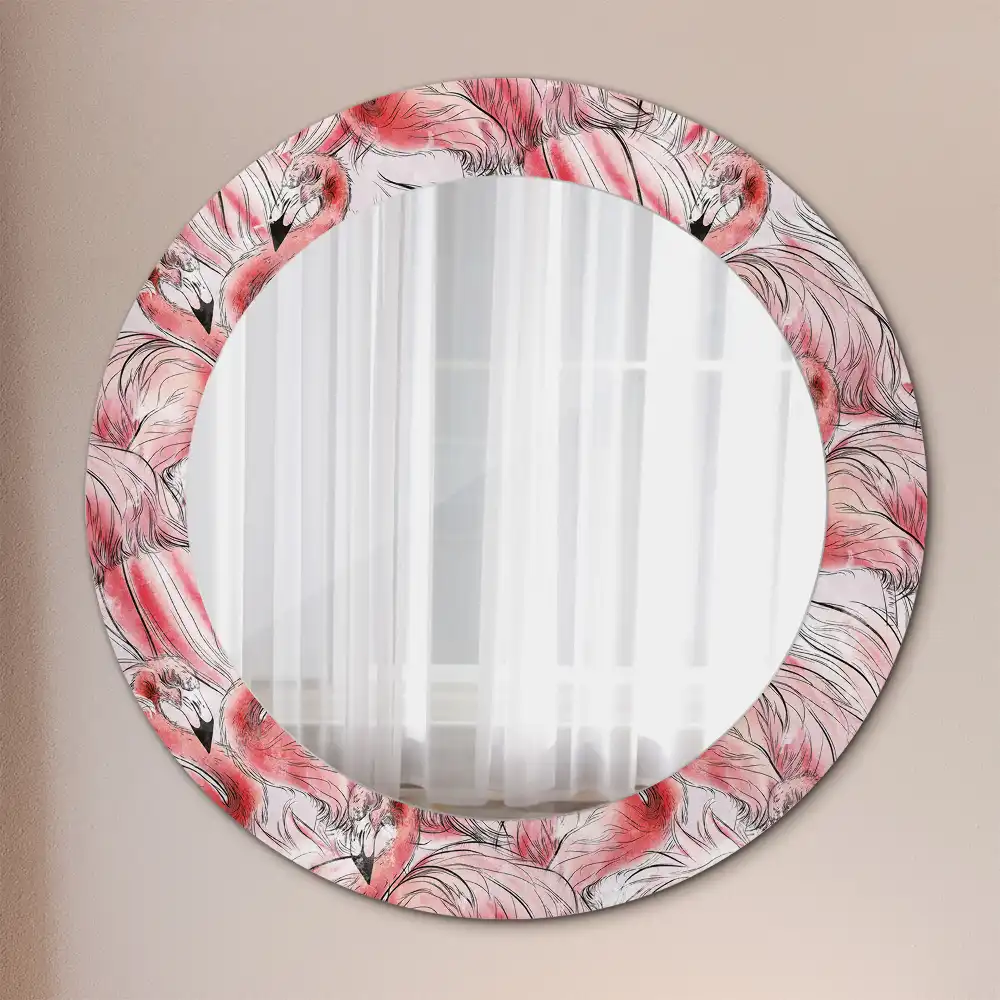 Miroir rond cadre imprimé flamants roses