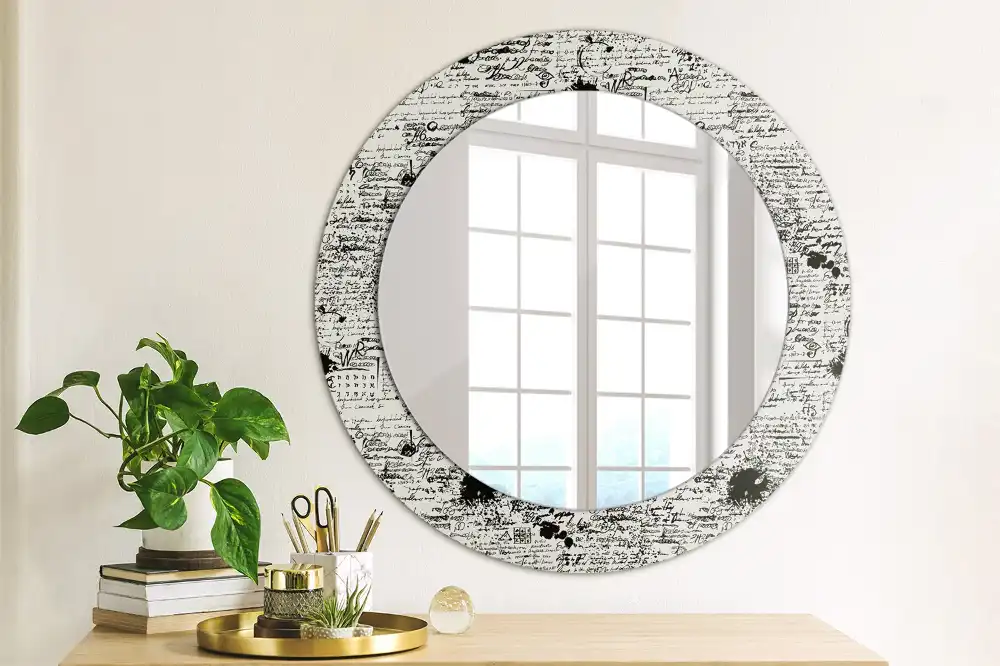Miroir rond cadre avec impression croquis