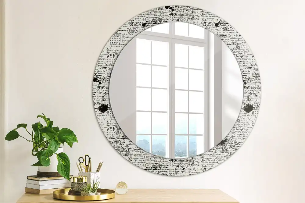 Miroir rond cadre avec impression croquis