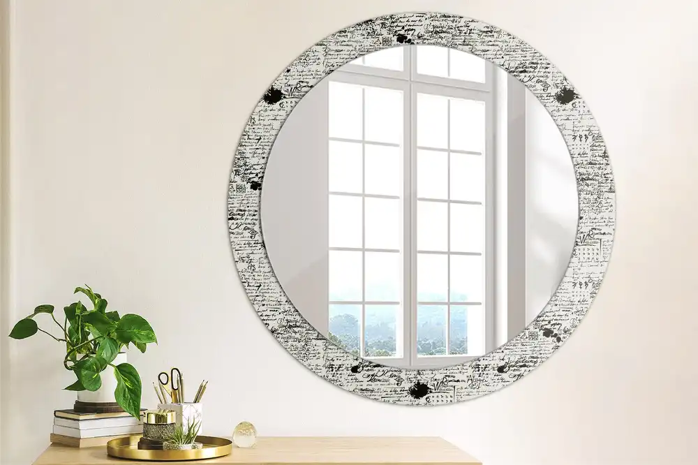 Miroir rond cadre avec impression croquis