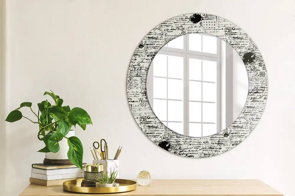 Miroir rond cadre avec impression croquis