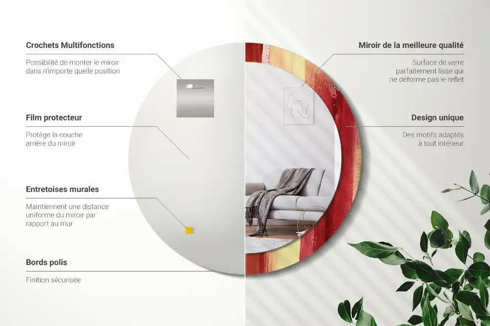 Miroir rond imprimé tableau abstrait