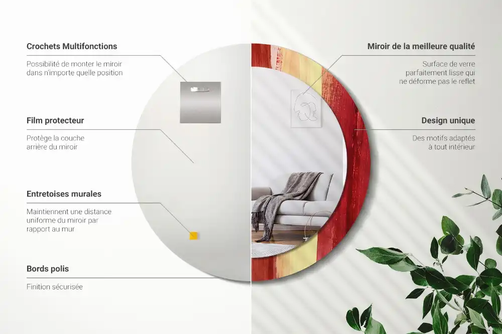 Miroir rond imprimé tableau abstrait