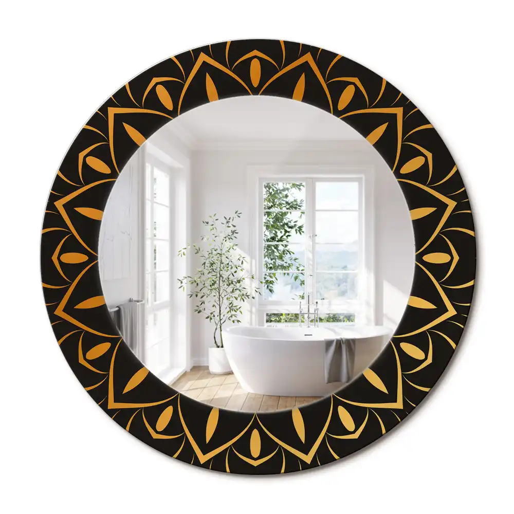 Miroir rond cadre imprimé motif mandala