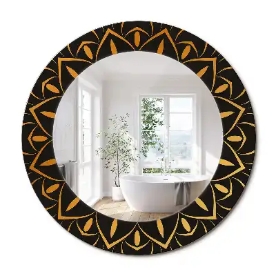 Miroir rond cadre imprimé motif mandala