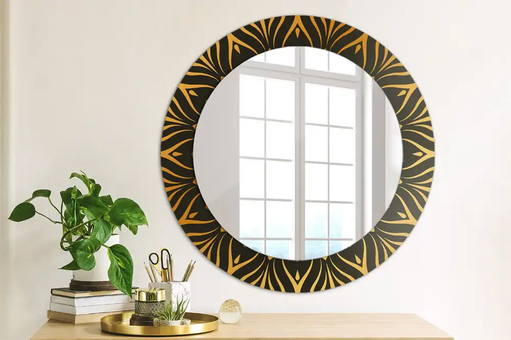 Miroir rond cadre imprimé motif mandala