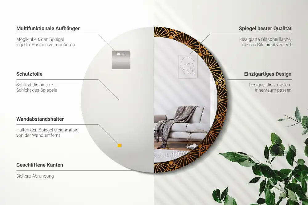 Miroir rond cadre imprimé motif mandala