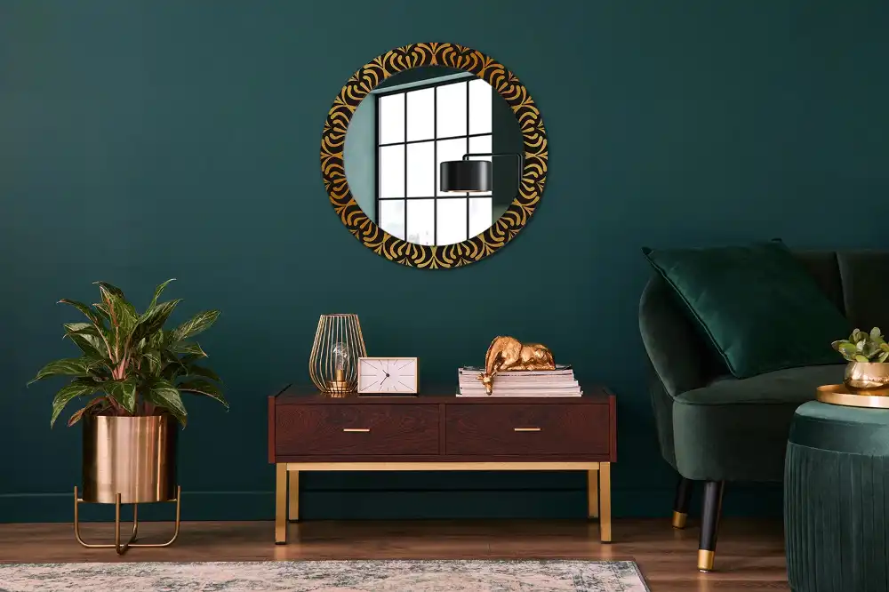 Miroir rond cadre imprimé motif mandala