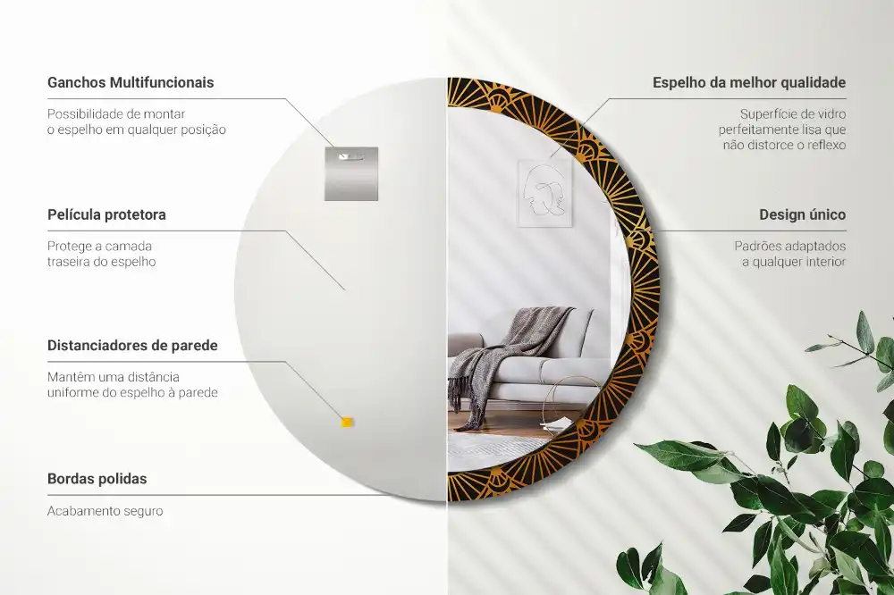 Miroir rond cadre imprimé motif mandala