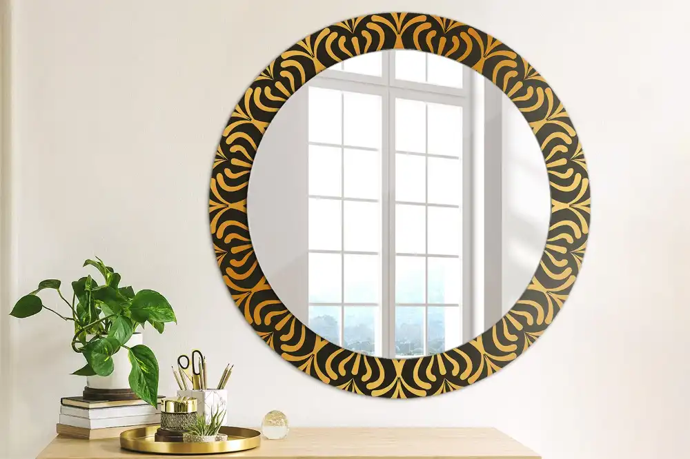 Miroir rond cadre imprimé motif mandala