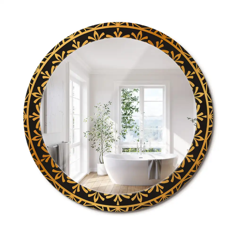 Miroir rond cadre imprimé motif mandala