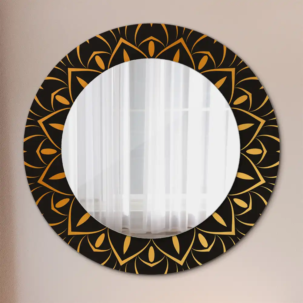Miroir rond cadre imprimé motif mandala