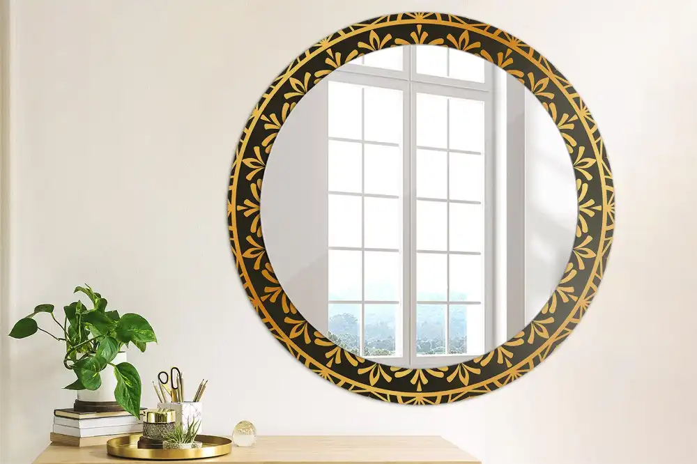 Miroir rond cadre imprimé motif mandala