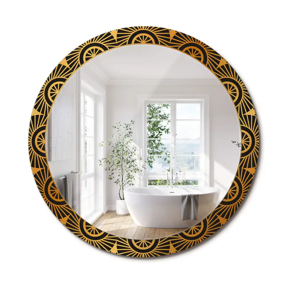 Miroir rond cadre imprimé motif mandala