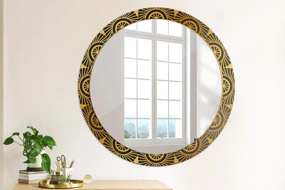 Miroir rond cadre imprimé motif mandala