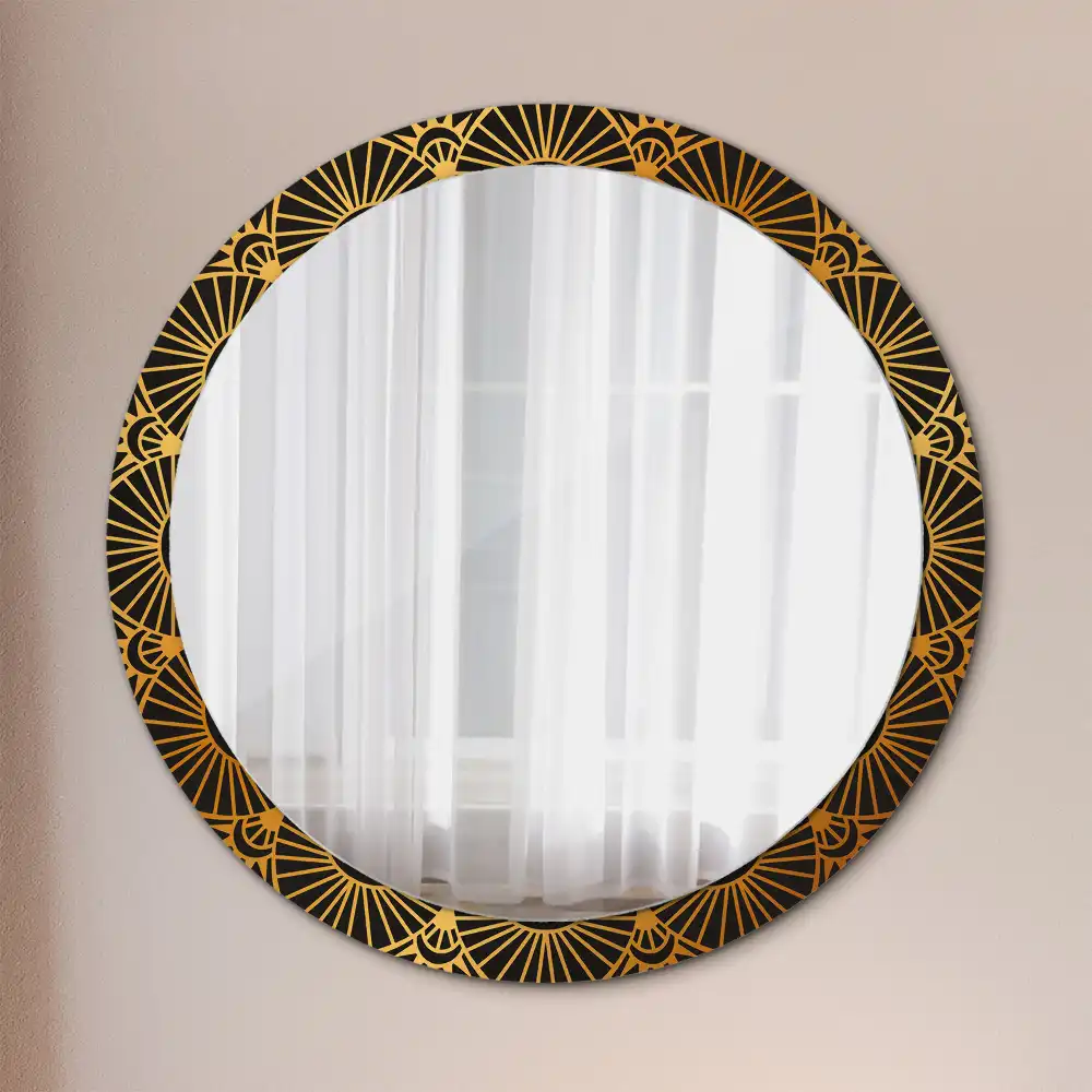 Miroir rond cadre imprimé motif mandala