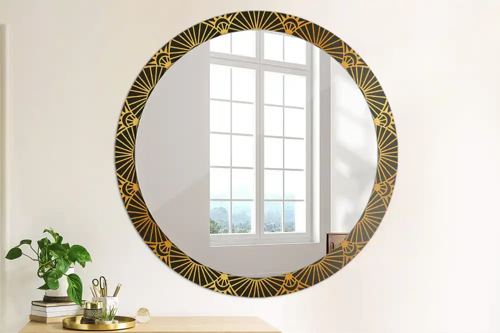 Miroir rond cadre imprimé motif mandala
