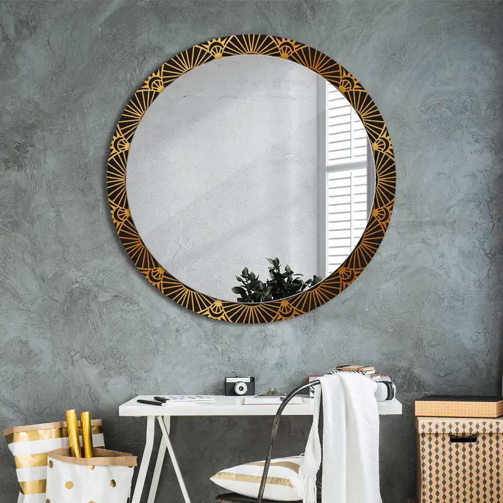 Miroir rond cadre imprimé motif mandala