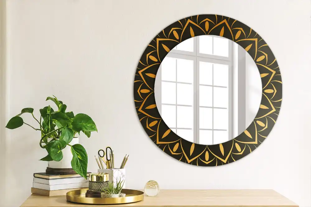 Miroir rond cadre imprimé motif mandala
