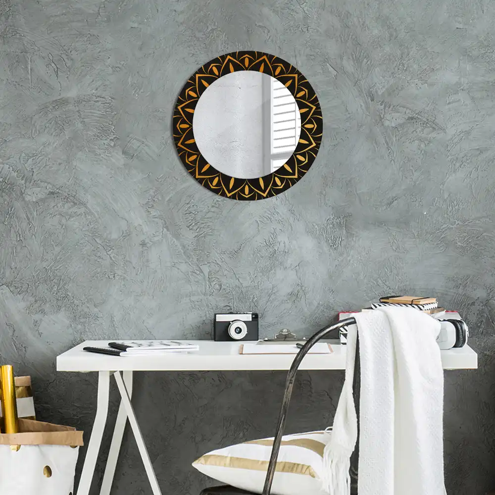Miroir rond cadre imprimé motif mandala