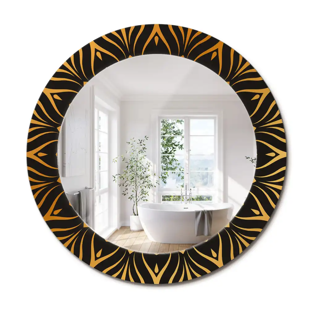 Miroir rond cadre imprimé motif mandala