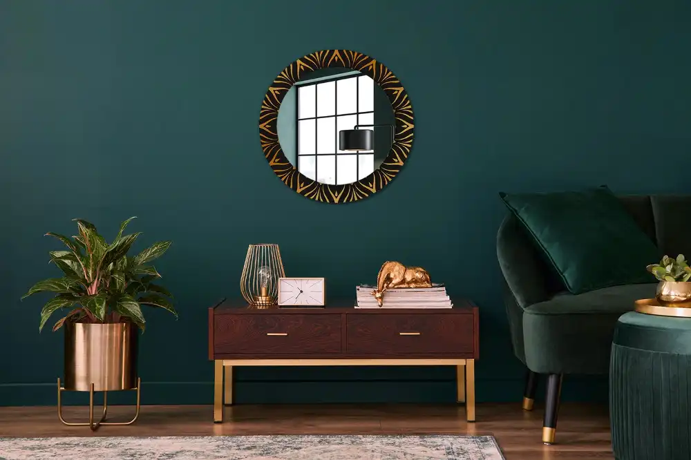 Miroir rond cadre imprimé motif mandala