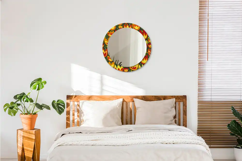 Miroir rond cadre avec impression tulipes rétro