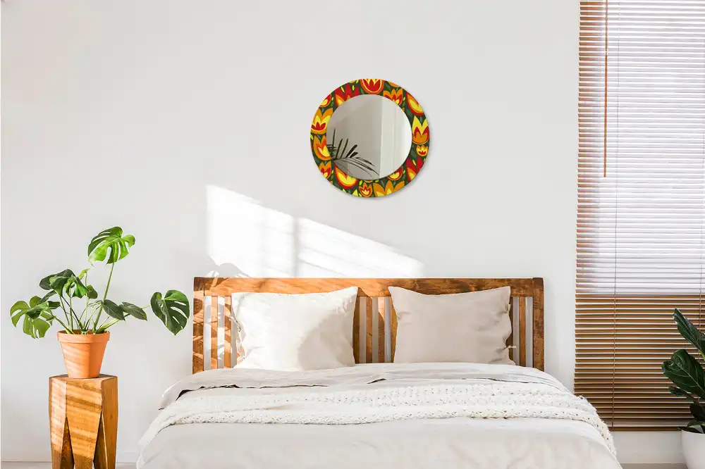 Miroir rond cadre avec impression tulipes rétro