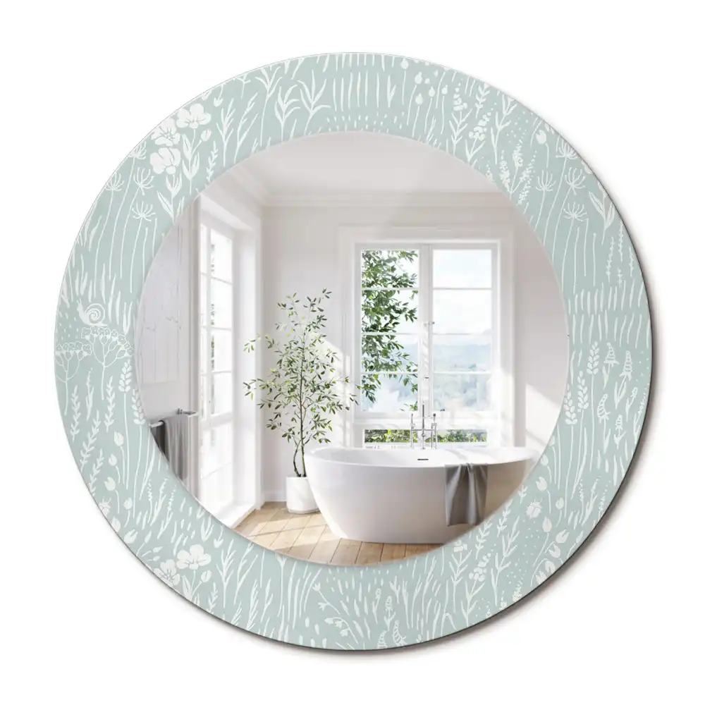 Miroir rond avec décoration escargot dans la prairie