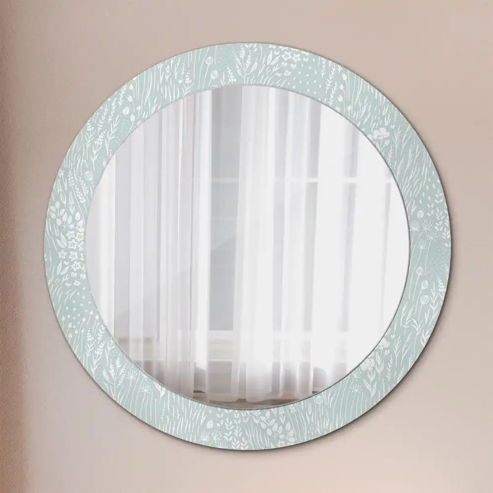 Miroir rond avec décoration escargot dans la prairie