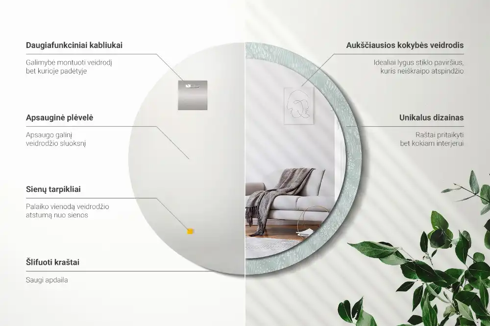 Miroir rond avec décoration escargot dans la prairie