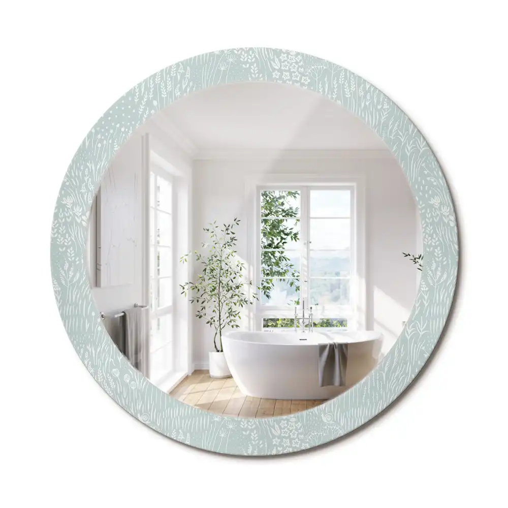 Miroir rond avec décoration escargot dans la prairie
