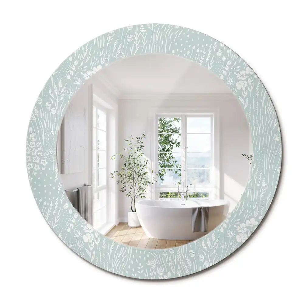 Miroir rond avec décoration escargot dans la prairie
