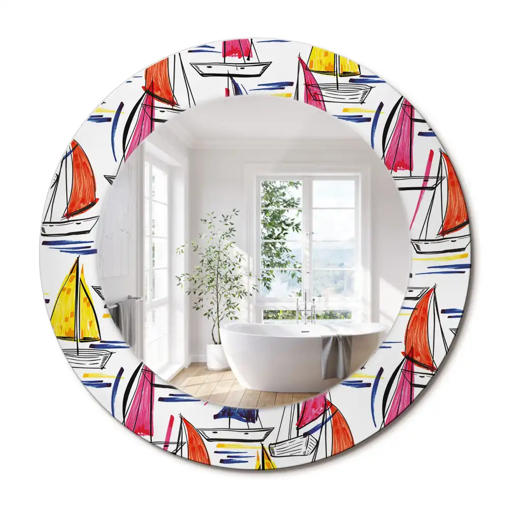 Miroir rond imprimé bateaux colorés