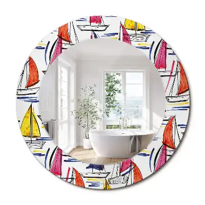 Miroir rond imprimé bateaux colorés
